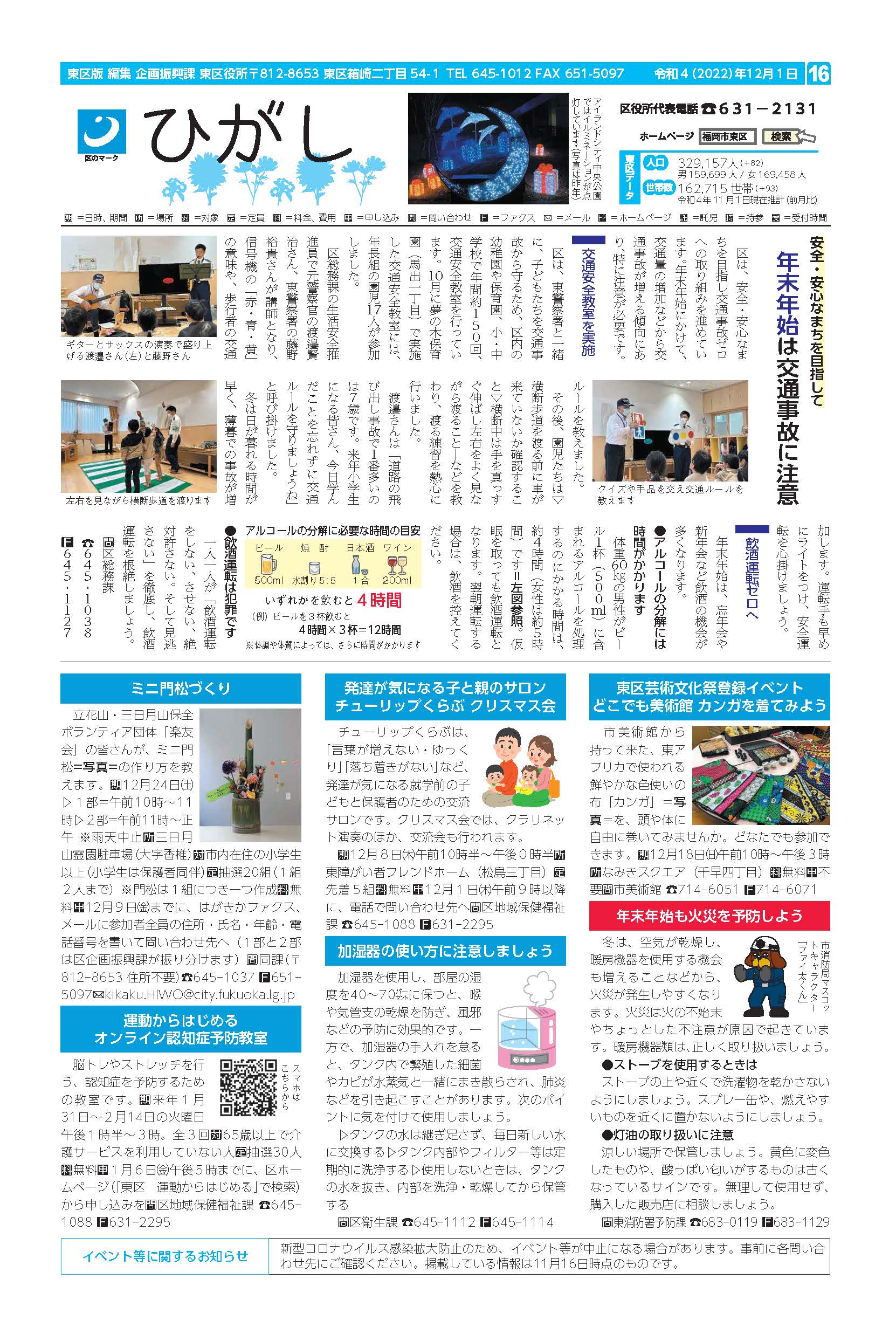 福岡市政だより2022年12月1日号の東区版の紙面画像