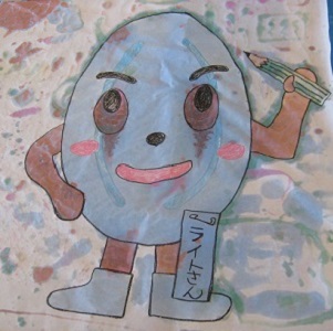 子どもたちが描いた学校のゆるキャラライトさんの障子アート