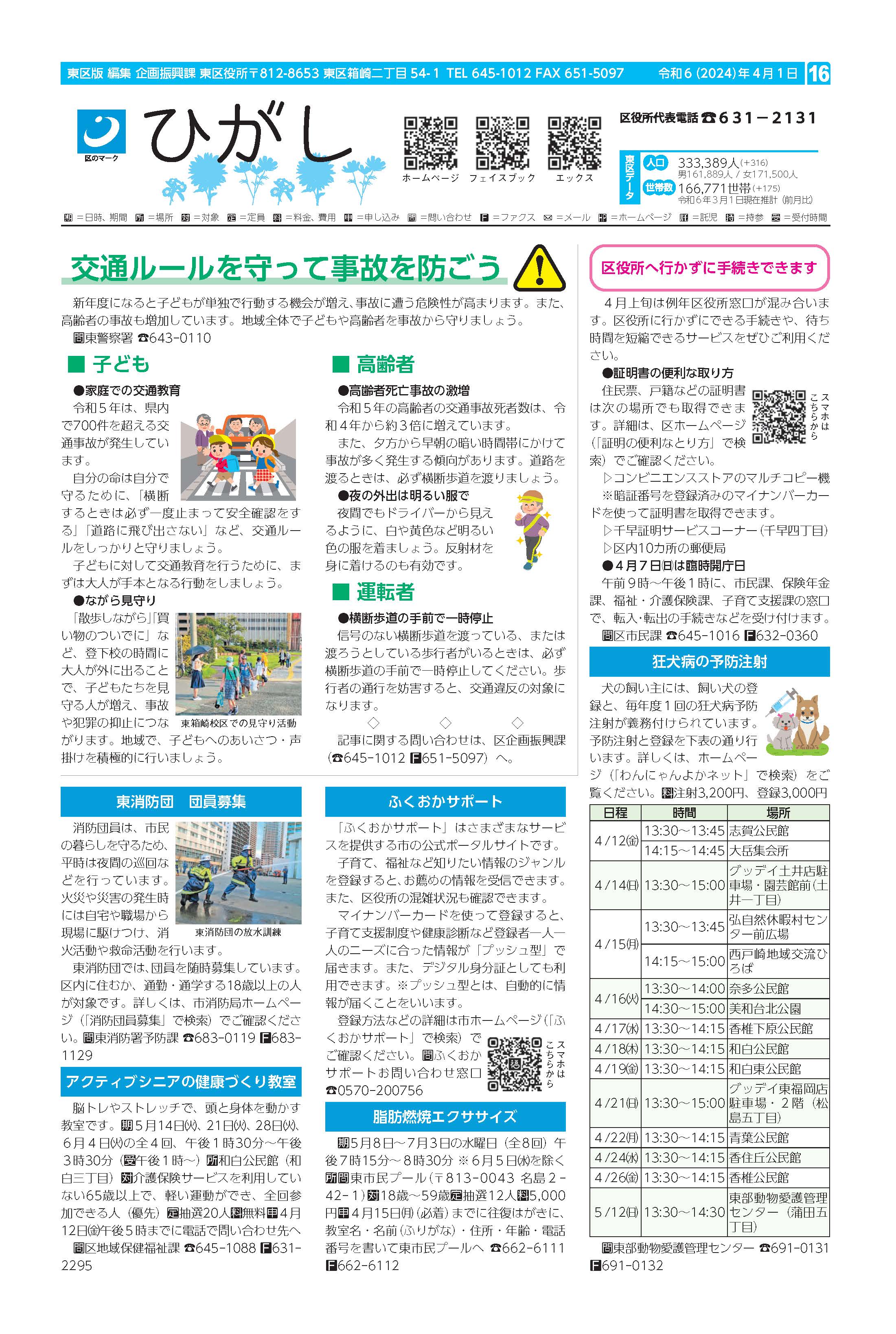 福岡市政だより2024年4月1日号の東区版の紙面画像