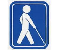 盲人のための国際シンボルマークです。杖をついた人が歩いている絵が描かれています。