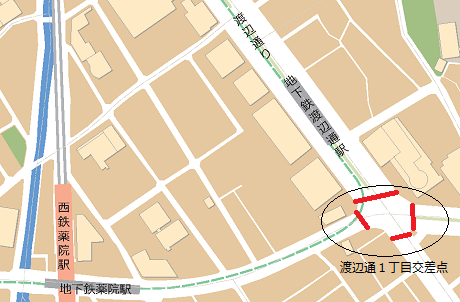 渡辺通１丁目交差点位置図