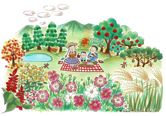 博多の豆知識「花とフルーツにあふれた花畑園芸公園」のイラスト