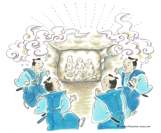 博多の豆知識「古墳に彫られた観音像・興宗寺（穴観音）」のイラスト