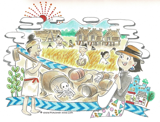 博多の豆知識「古代を体感できる２つの遺跡」のイラスト