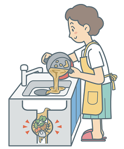 家庭のシンクに食用油を流しているイラスト