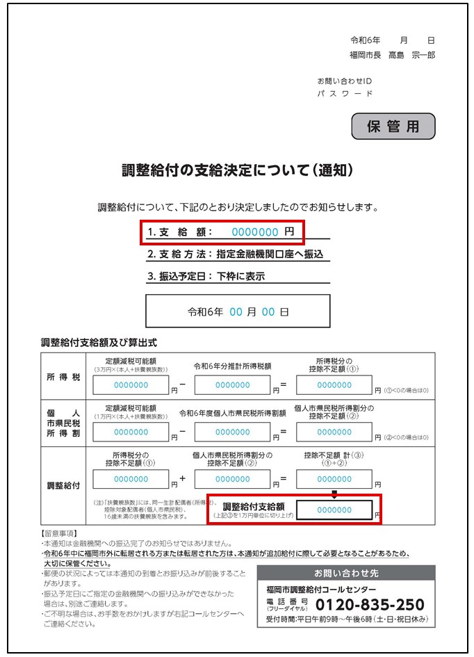 所定のところに、支給額が記載されています
