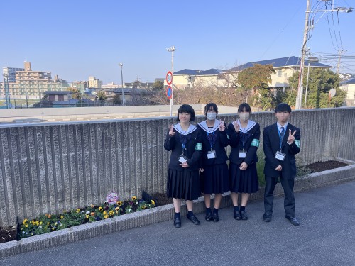 城東高校の壁沿いの花壇写真