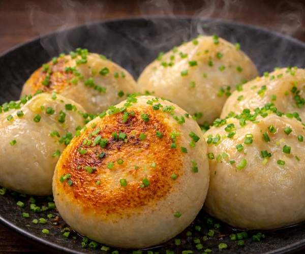 溢れんばかりの肉汁を、もっちりつるんとした皮で包んだ焼き小籠包