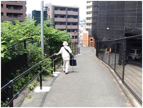 道路の端に整備した手すりを使用している方の写真