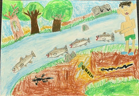 前原　一喜「山の中でニジマスつかみ」