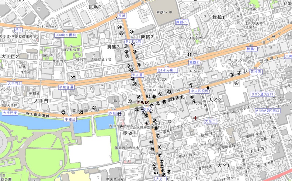 中央区花いっぱい運動対象花壇を示した地図