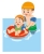 子どもを浮き輪に乗せているイラスト