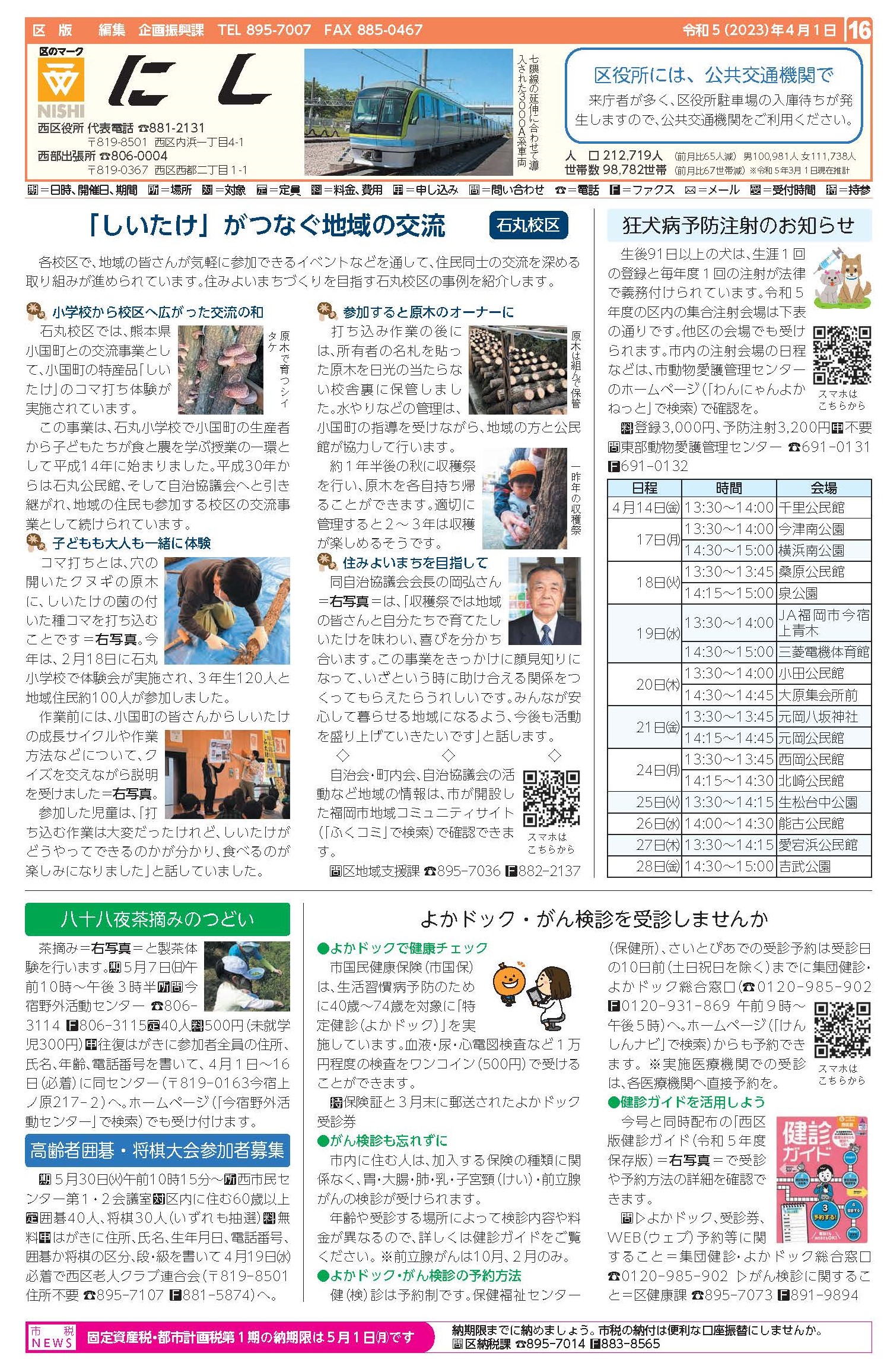 福岡市政だより2023年4月1日号の西区版の紙面画像