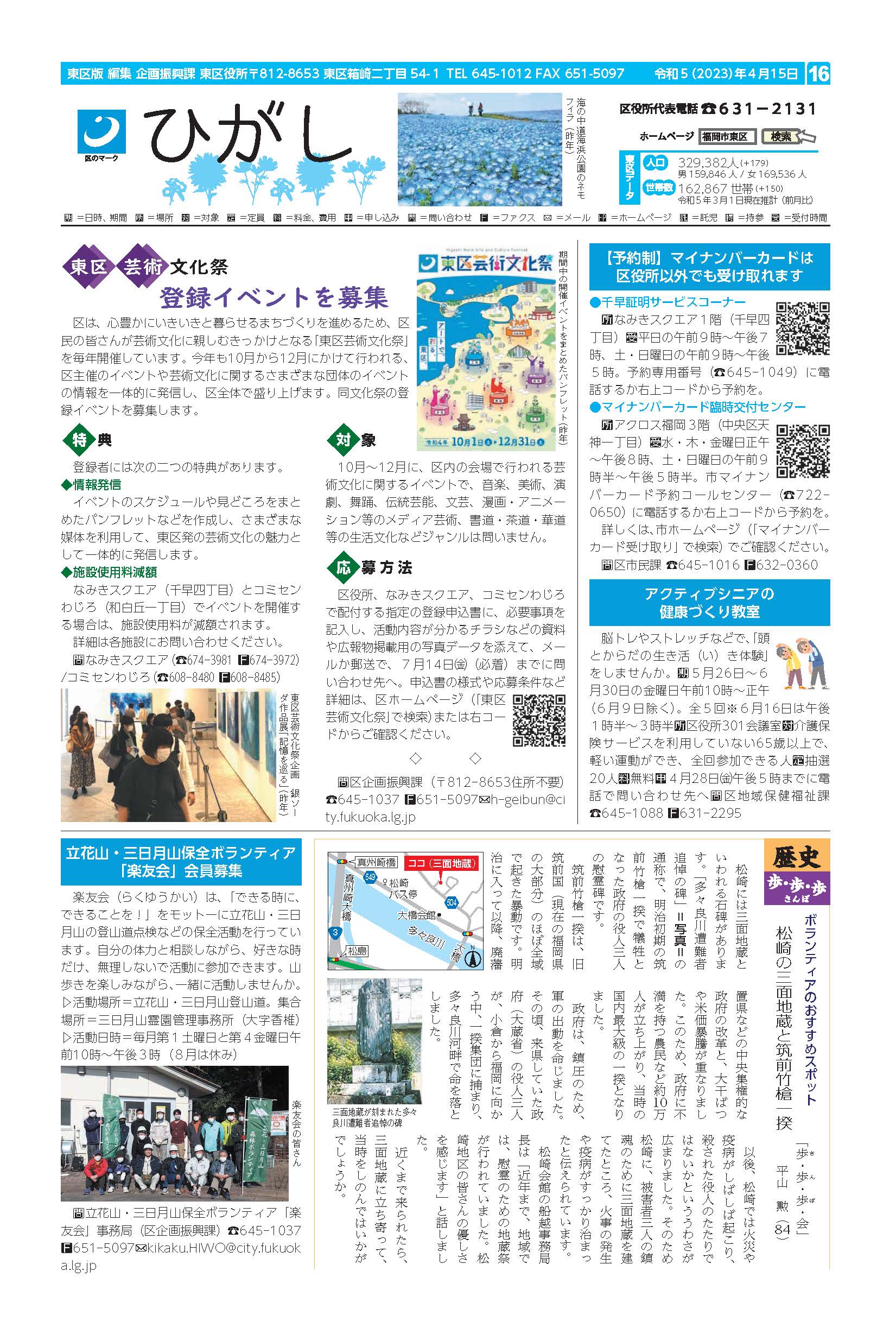福岡市政だより2023年4月15日号の東区版の紙面画像