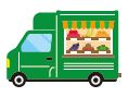 食料品や日用品などを配達するトラックのイラスト