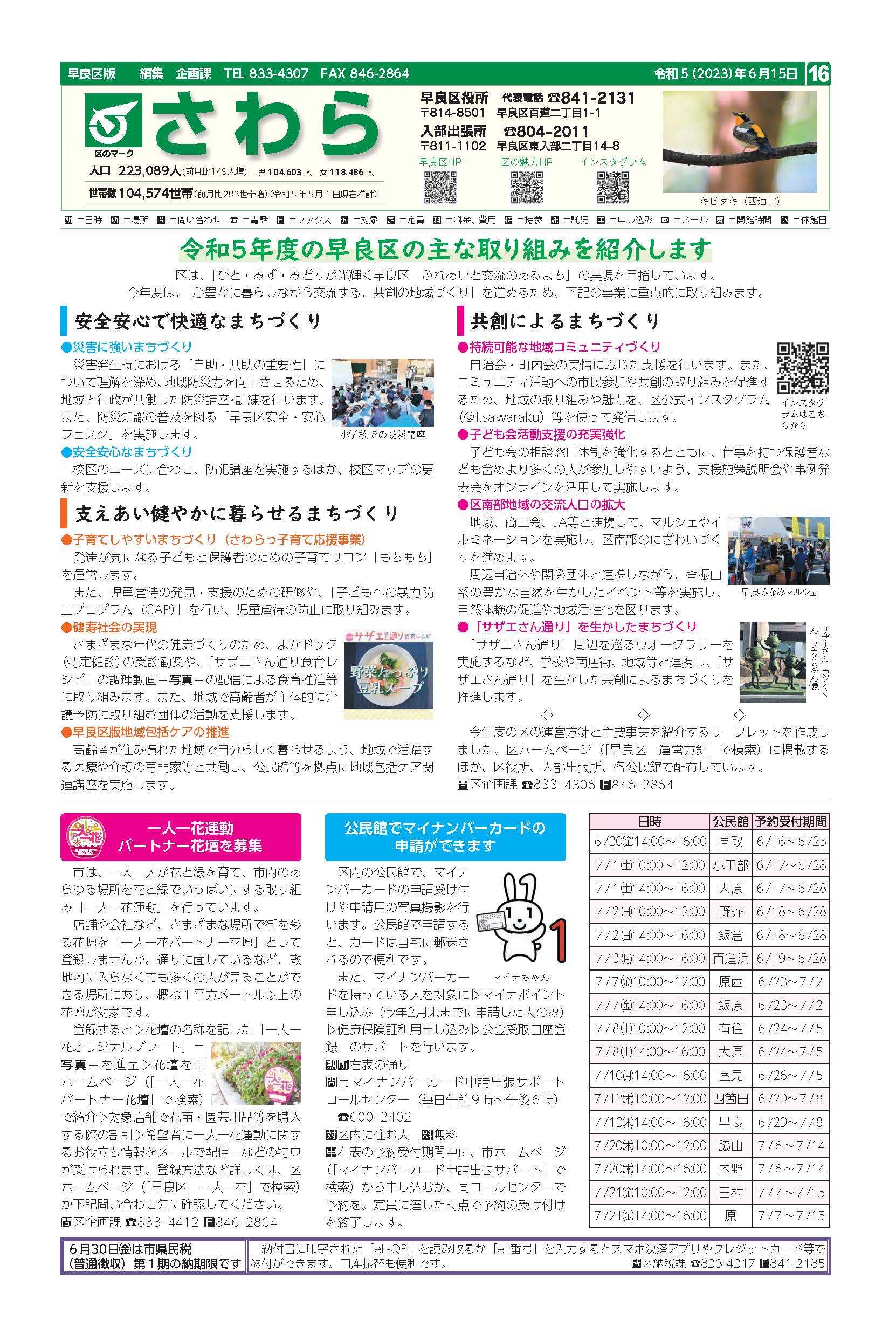 福岡市政だより2023年6月15日号の早良区版の紙面画像