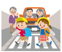 子どもが横断歩道を渡っているイラスト