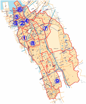 博多区内の道路愛称がある地域の地図