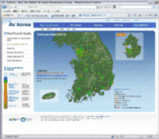 韓国の大気リアルタイムデータのページの画像