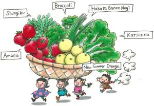 「福岡で生まれる美味しい野菜や果物」のイメージイラストの拡大画像