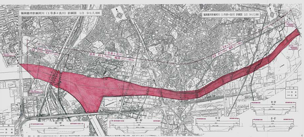 都市計画決定された多々良川の計画図
