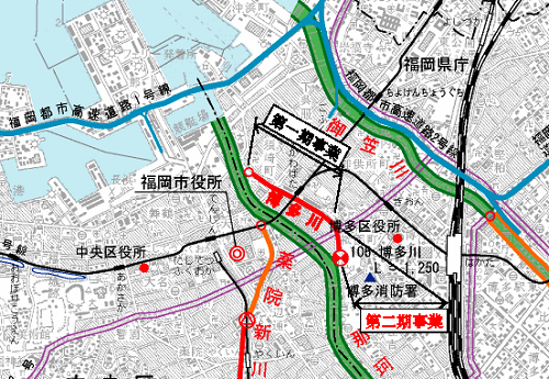 博多川夢回廊整備事業の位置図