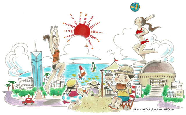 博多の豆知識「海浜公園が気持ちのいいシーズン」のイラスト