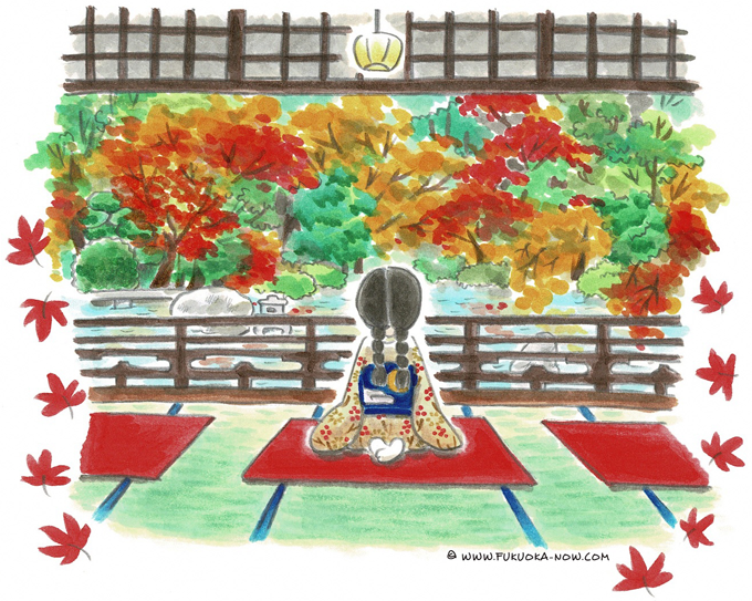 博多の豆知識「紅葉も見事な日本式庭園・友泉亭」のイラスト