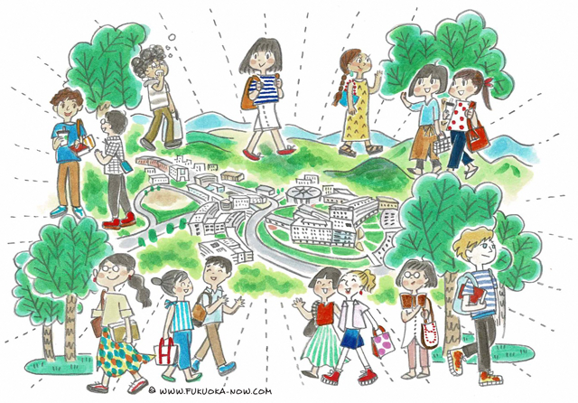 博多の豆知識「地域と共生する九州大学伊都キャンパス」のイラスト