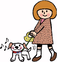 女性が犬と散歩しているイラスト