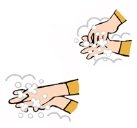 手の甲や指の間、親指の周り、指先や爪、手首を洗っているイラスト