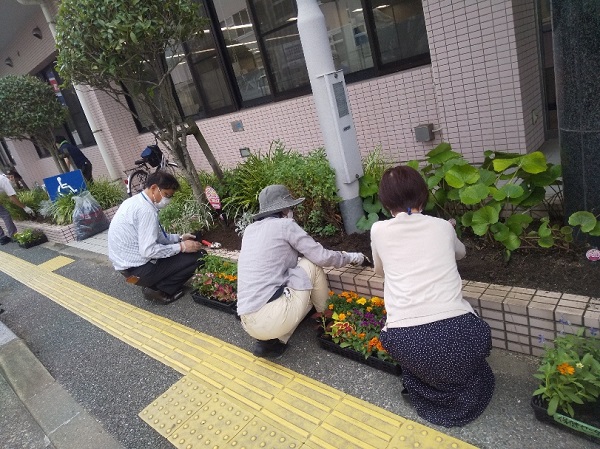画像：区役所花壇の植え替え作業