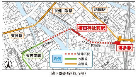 福岡都心部の地下鉄路線図