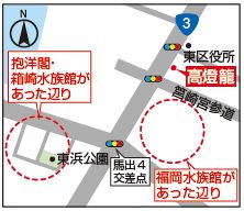 国道3号から筥崎宮に向かう参道の周辺地図