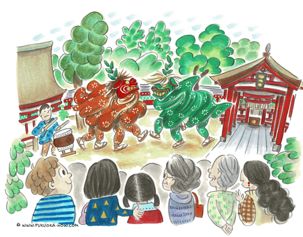博多の豆知識「１年の始まりを祝う獅子舞」のイラスト