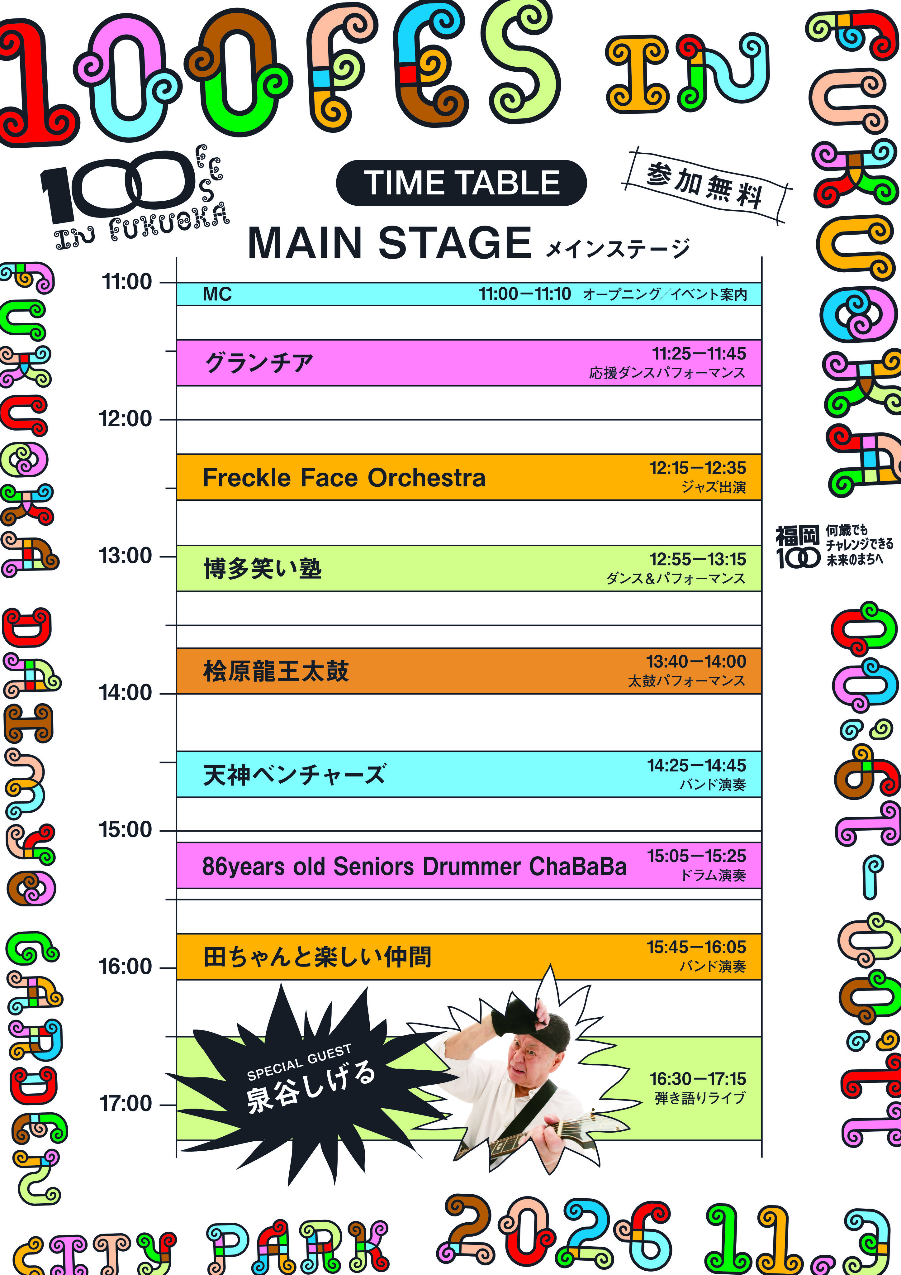 ステージタイムテーブル。詳細は次に記載。