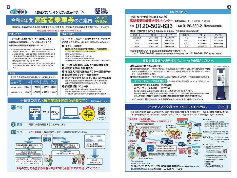 市政だより7月15日号タブロイド版表面、裏面　制度の概要、手続き方法、問合せ先を記載