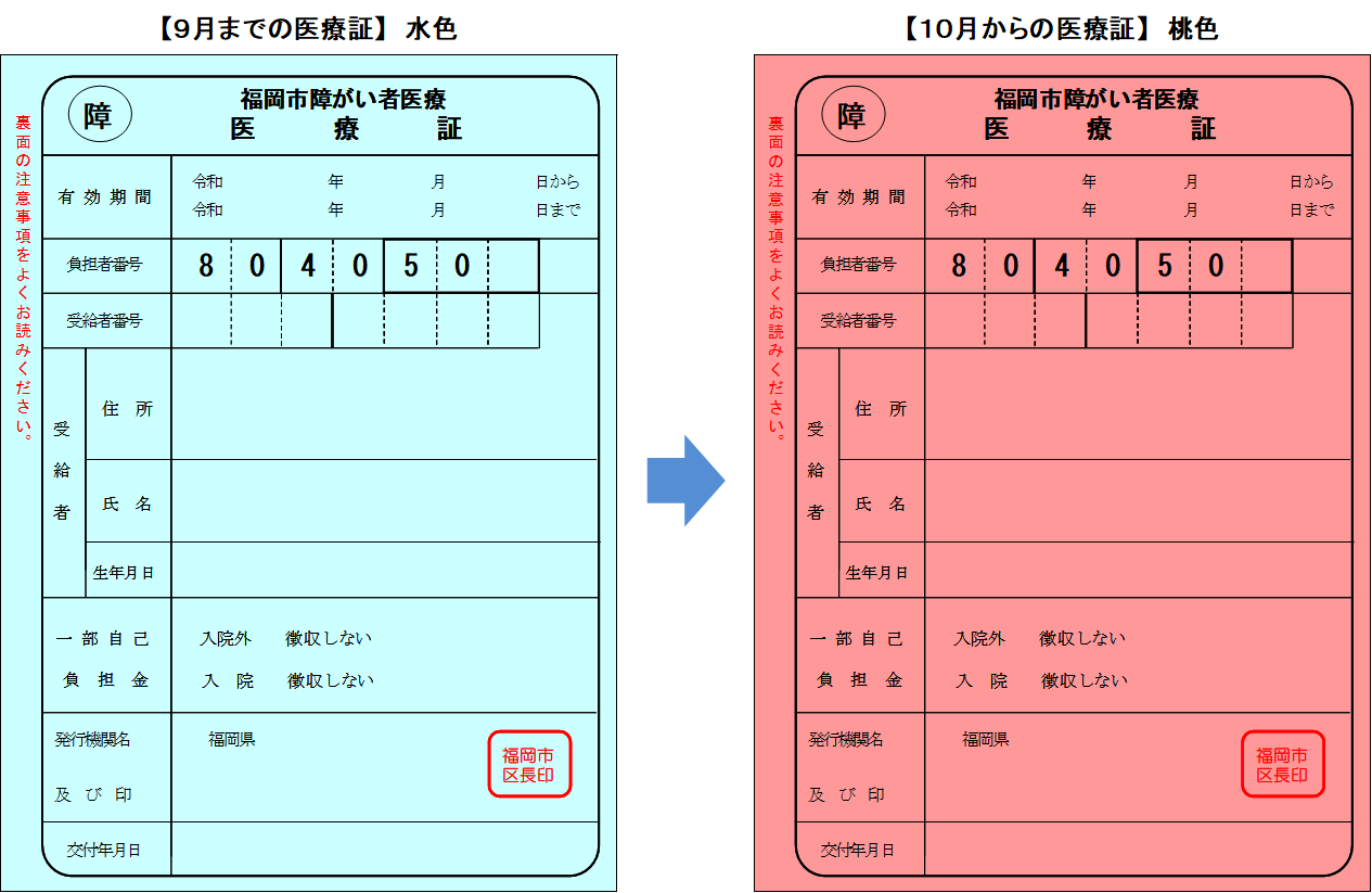 障がい者医療証（65歳未満）見本