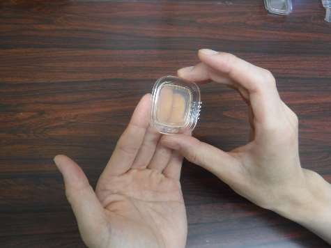 培地に手指をつけている様子
