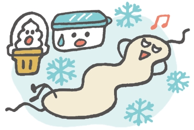 冷凍庫でも余裕に過ごす細菌をイメージしたイラスト