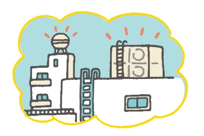 ビルの屋上の貯水槽