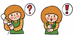 疑問に思って電話しているイラストと解決した表情のイラスト