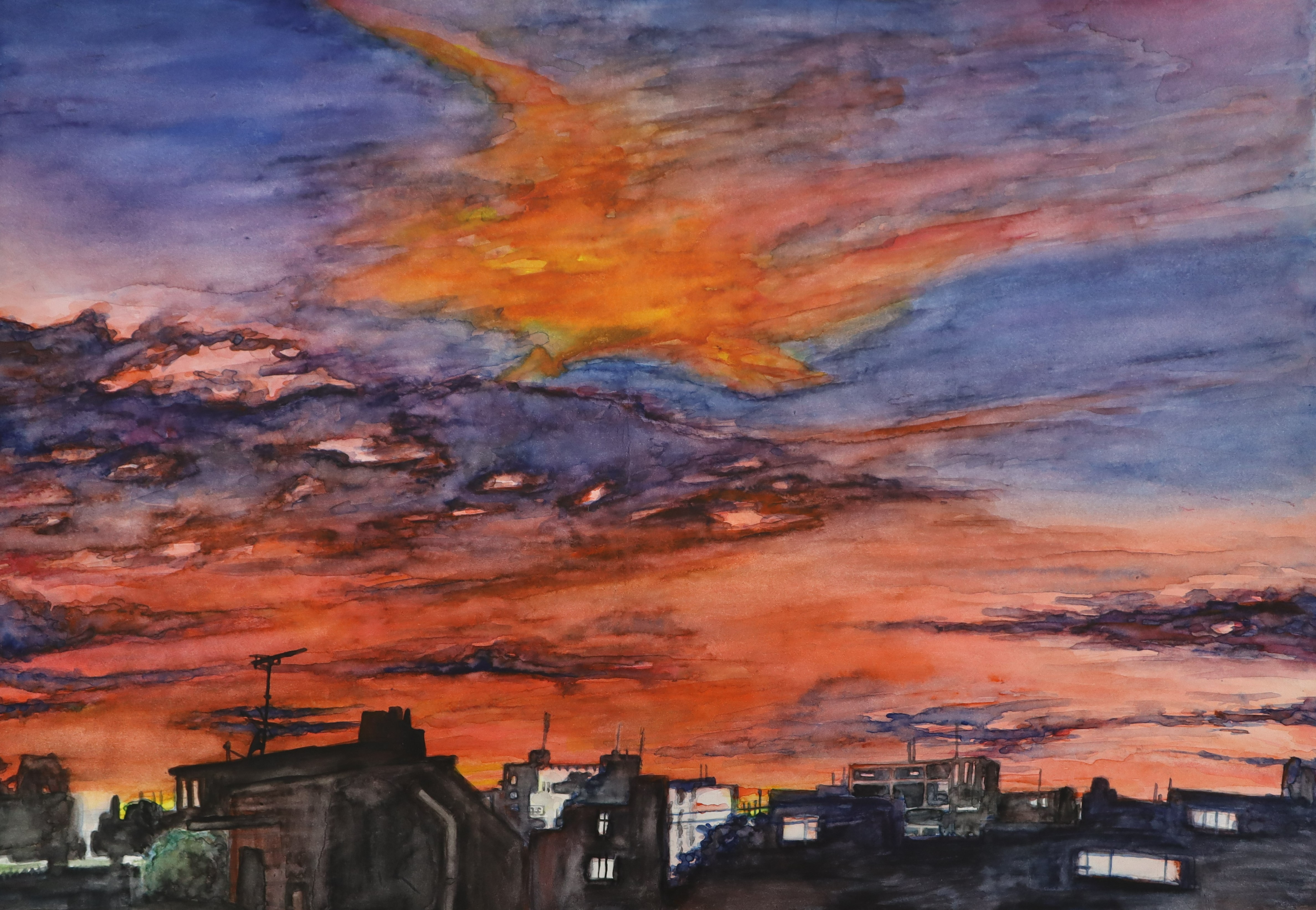 絵画部門中学生優秀賞の夕焼けの写真