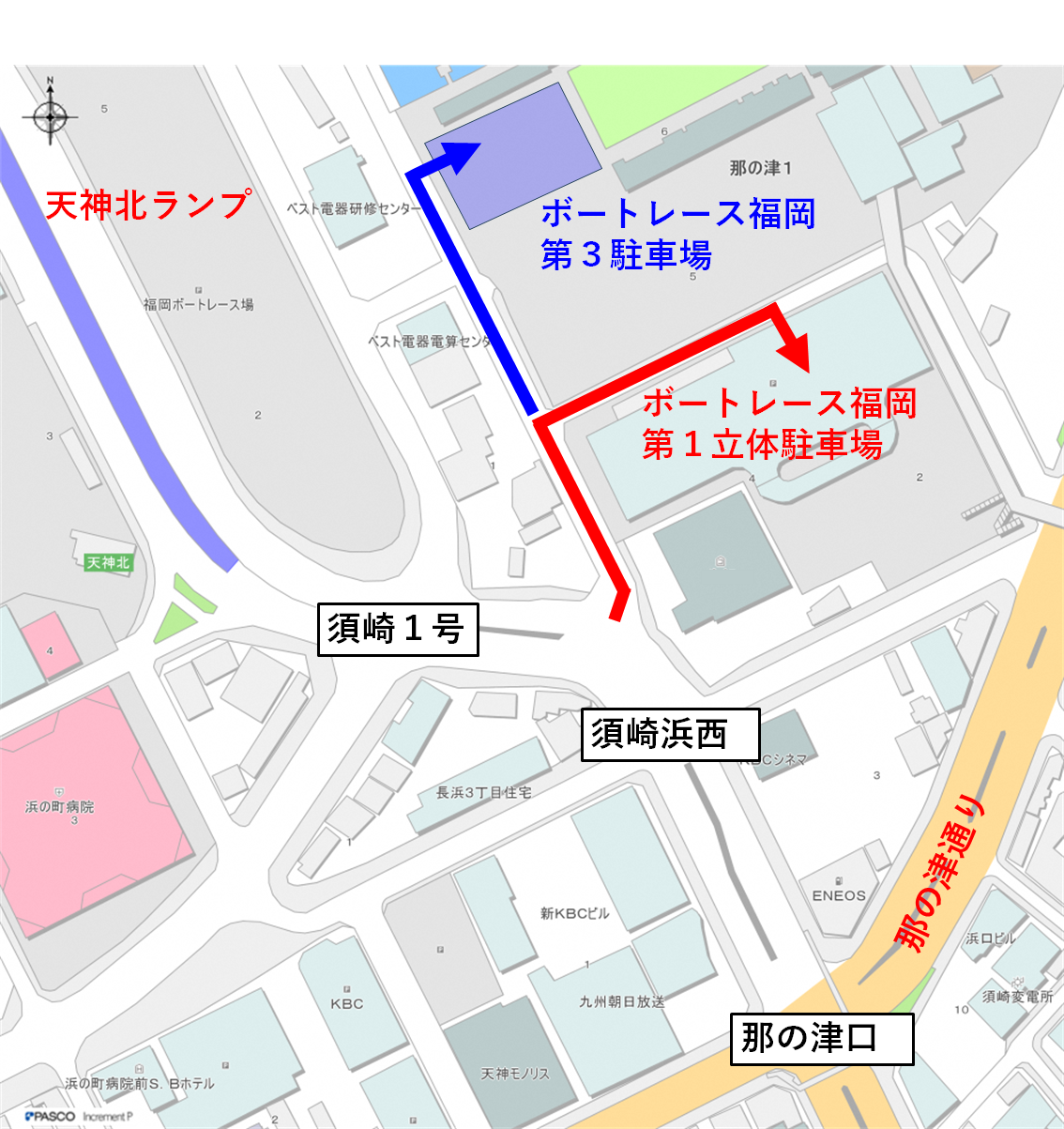 画像：ボートレース福岡第３駐車場の案内図