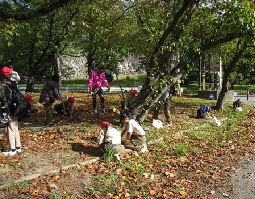 ロータリークラブおよびボーイスカウトによる桜と藤の施肥
