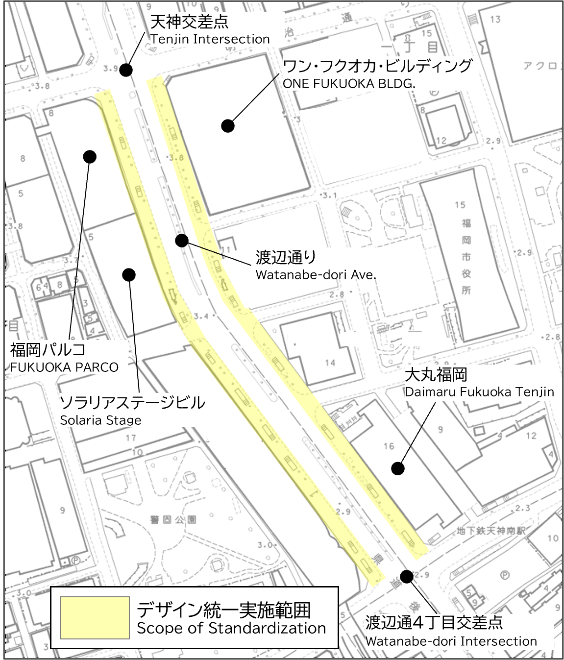 デザイン統一の場所を示す地図