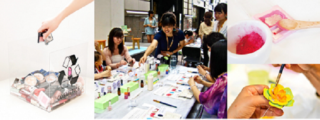 捨てられる化粧品で絵を描いている写真
