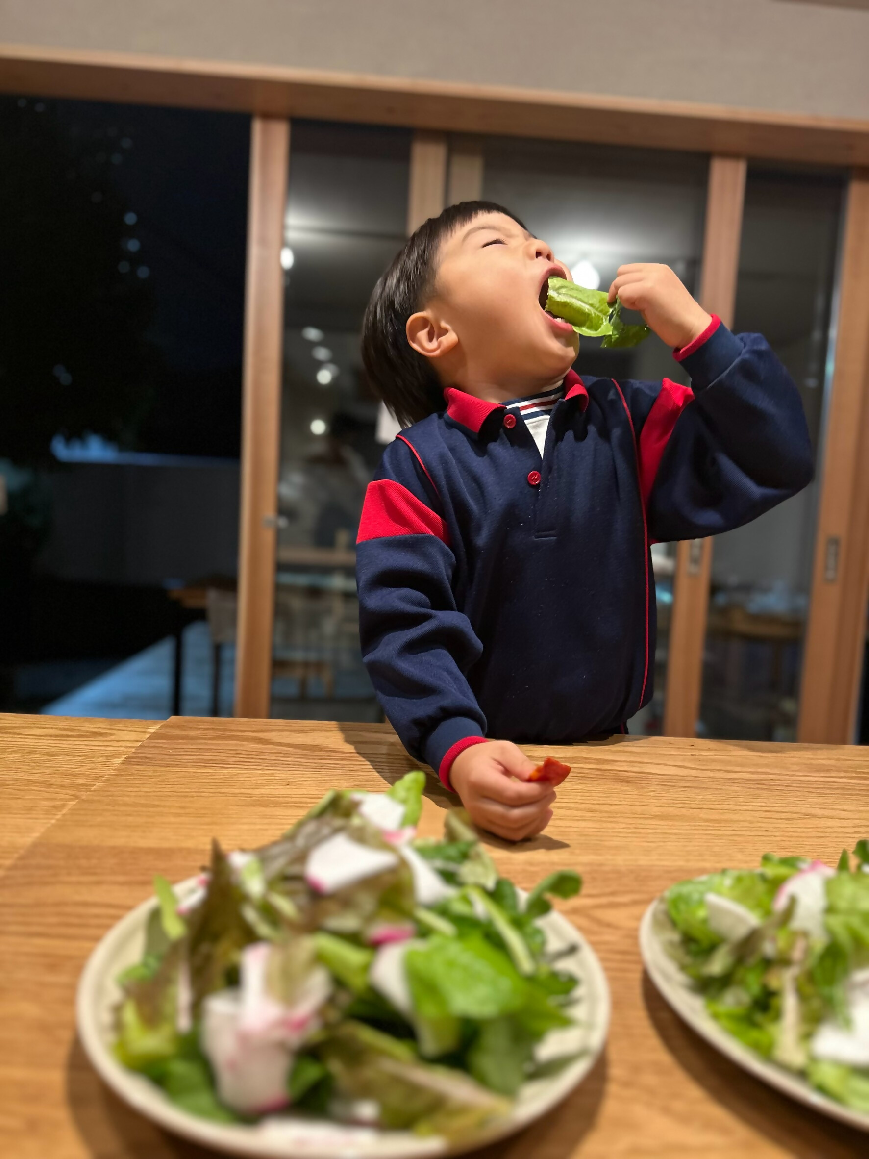 野菜を食べる様子