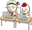 タブレットPCをあつかうスタンバードとフレンドシープ