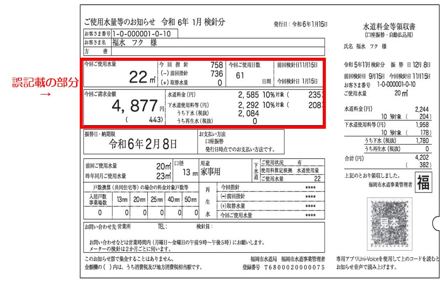 「ご使用水量等のお知らせ」の見方について